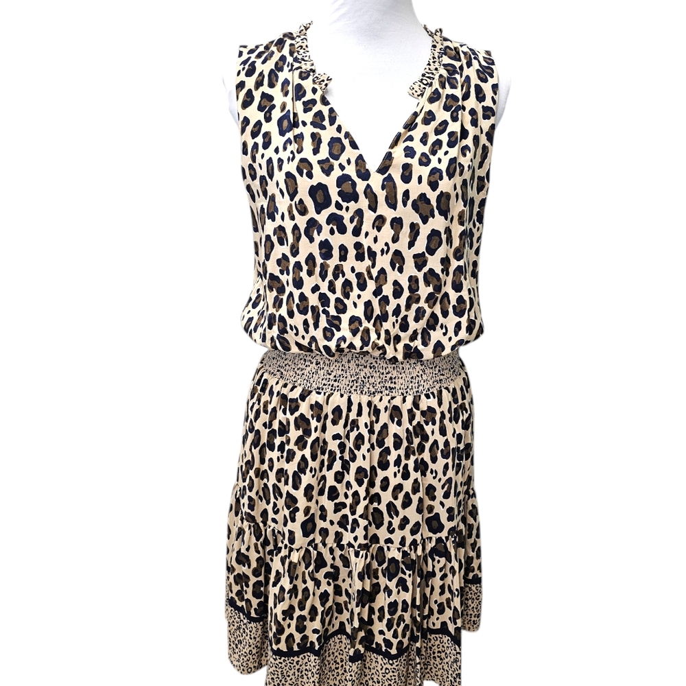 Vineyard Vines Tiered Ruffled Navy Cheetah Print Sleeveless Dress Sz Small